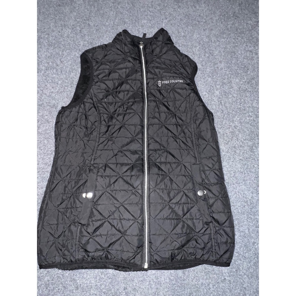 Free Country Womens Black Quilted Puffer Vest Fleece Lined Full Zip Small